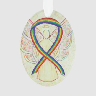 Rainbow Awareness Ribbon Angel Ornament Pendant