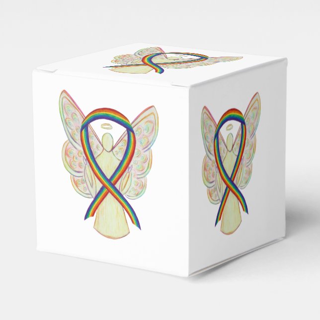 Rainbow Awareness Ribbon Angel Party Favor Box (Front Side)