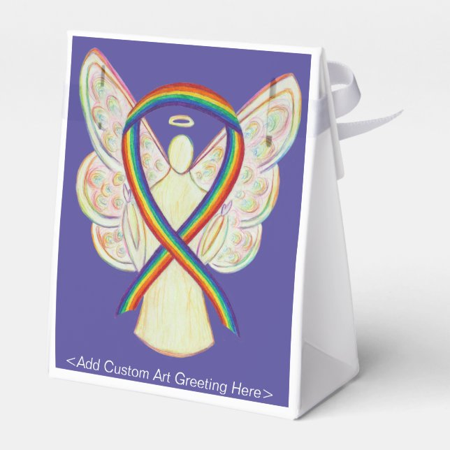 Rainbow Awareness Ribbon Angel Party Favor Boxes (Back Side)