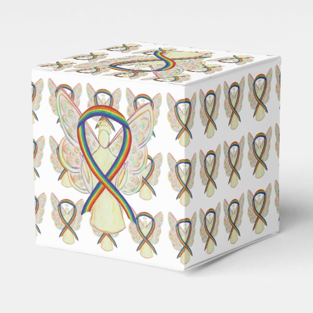Rainbow Awareness Ribbon Angel Party Favor Boxes (Front Side)