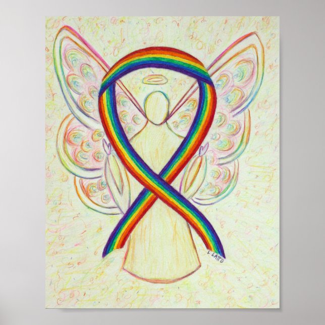 Rainbow Awareness Ribbon Angel Poster Art Print (Front)