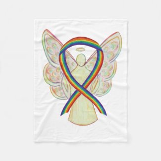 Rainbow Awareness Ribbon Angel Soft Blanket