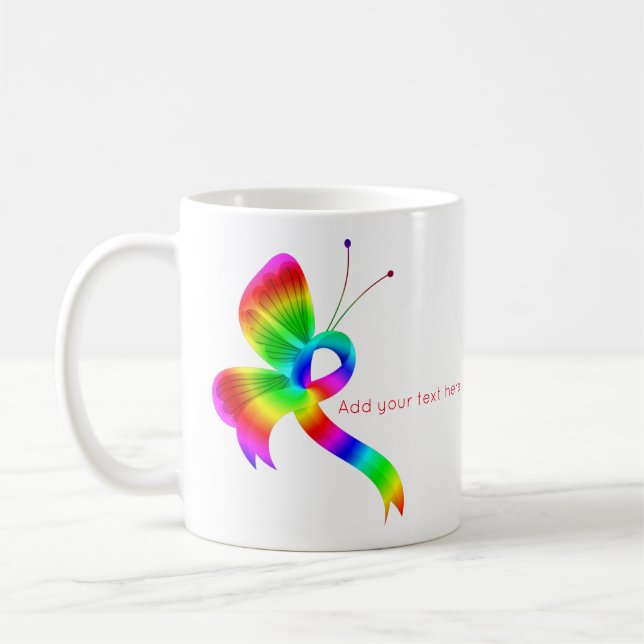 Rainbow Awareness Ribbon Butterfly Coffee Mug (Left)