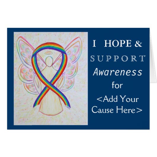 Rainbow Awareness Ribbon Custom Cause Angel Cards (Front Horizontal)