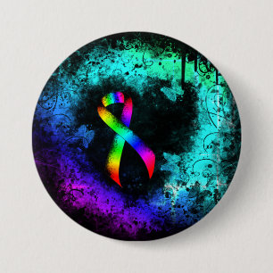 Rainbow Awareness Ribbon Grunge Heart Pinback Butt Button