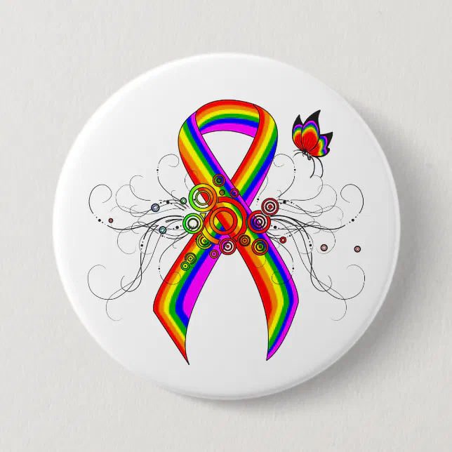 Swe Ribbon Rainbow Awareness Ribbon with Butterfly Button | Zazzle