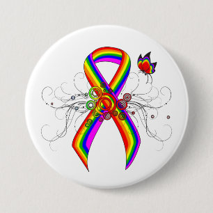 Rainbow Awareness Ribbon with Butterfly Button