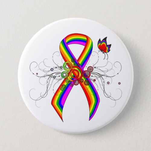 Rainbow Awareness Ribbon with Butterfly Button