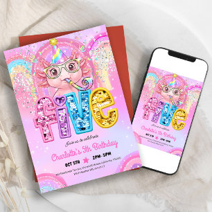 Rainbow Axolotl 5th Birthday Invitation