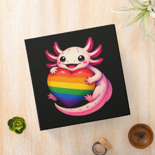 Rainbow Axolotl Heart Pride Amphibian 3 Ring Binder