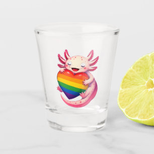 Rainbow Axolotl Heart Pride Amphibian Shot Glass