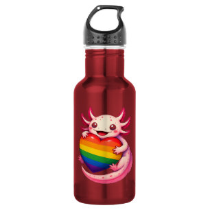 Rainbow Axolotl Heart Pride Amphibian Stainless Steel Water Bottle