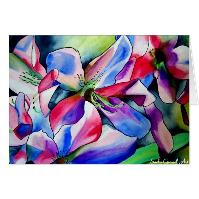 Rainbow Azalea flower original watercolor painting (Front Horizontal)
