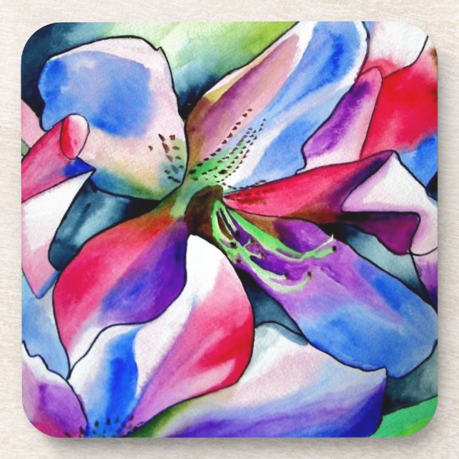 Rainbow Azalea flower original watercolor painting Beverage Coaster (Front)