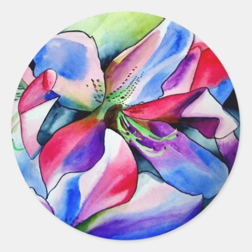 Rainbow Azalea flower original watercolor painting Classic Round Sticker