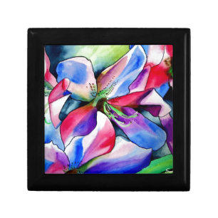 Rainbow Azalea flower original watercolor painting Keepsake Box