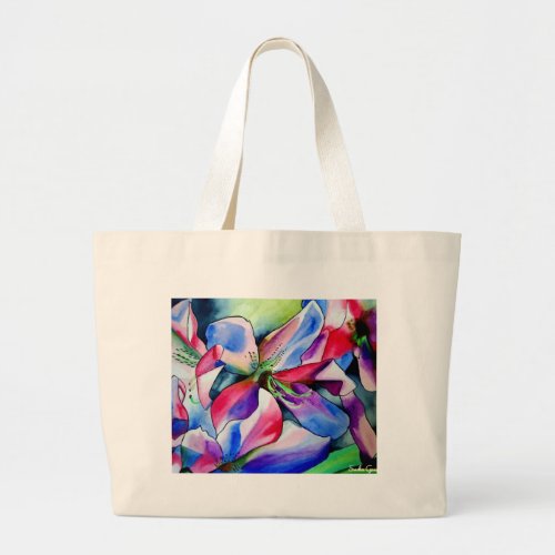 Rainbow Azalea flower original watercolor painting Large Tote Bag