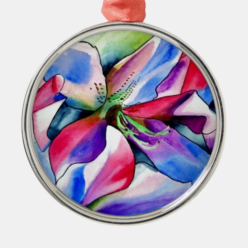 Rainbow Azalea flower original watercolor painting Metal Ornament