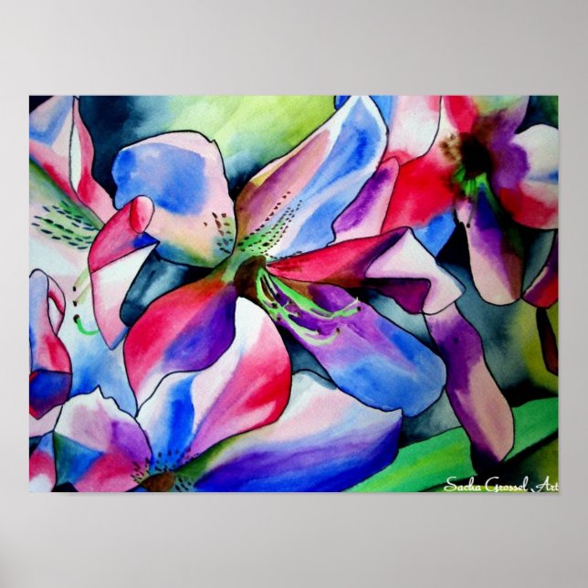 Rainbow Azalea flower original watercolor painting Poster (Front)