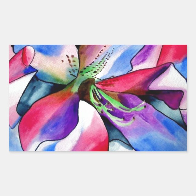 Rainbow Azalea flower original watercolor painting Rectangular Sticker (Front)