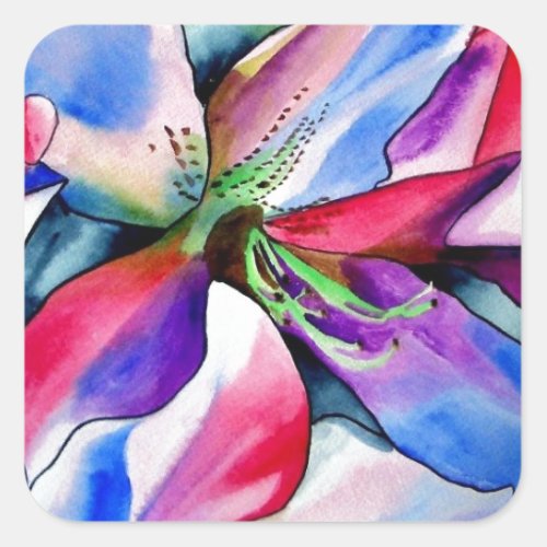 Rainbow Azalea flower original watercolor painting Square Sticker