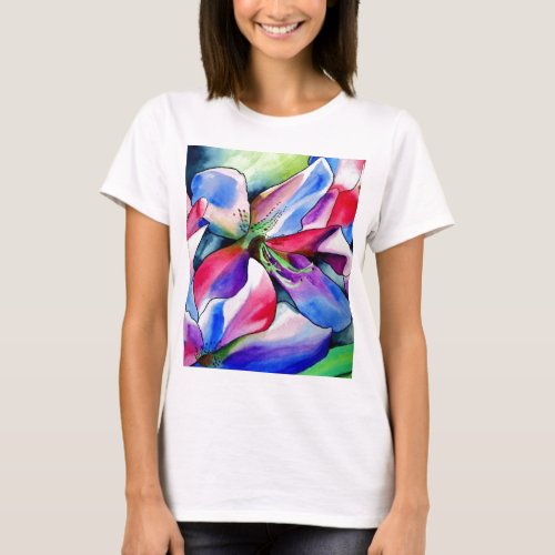 Rainbow Azalea flower original watercolor painting T_Shirt