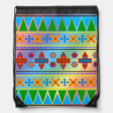 Aztec Shapes Pattern Rusts Cream Teal-Blue Drawstring Bag  display picture 3