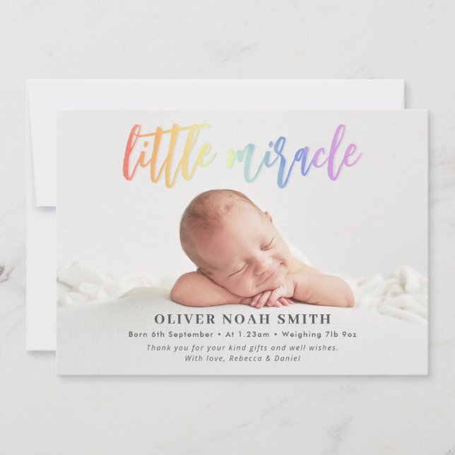 Rainbow Baby Birth Announcement Little Miracle (Front)