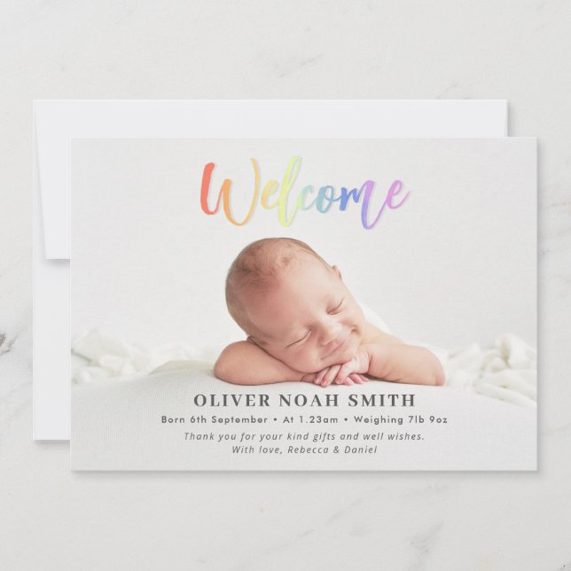 Rainbow Baby Birth Announcement Welcome (Front)