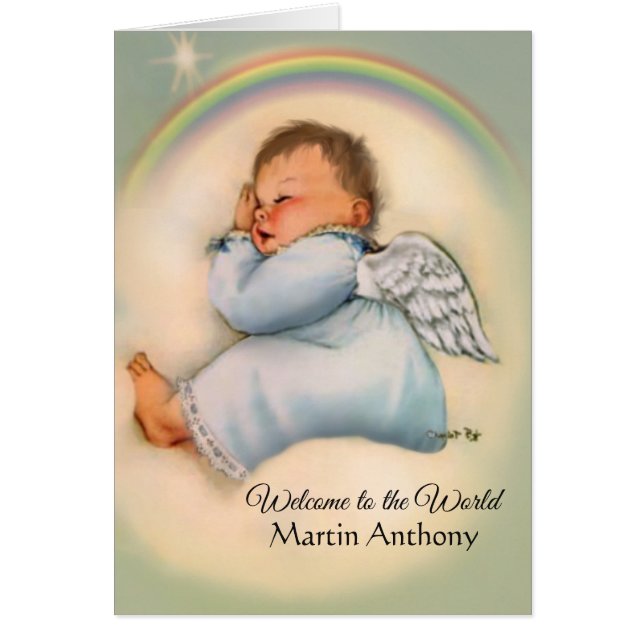 Rainbow Baby Boy Angel Religious Scripture Verse Cards (Front)
