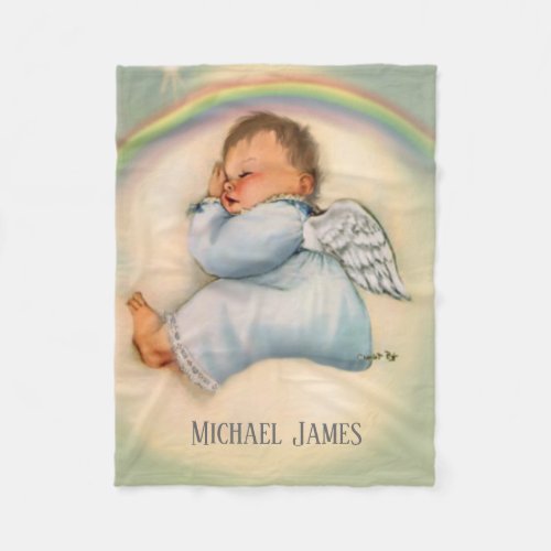 Rainbow Baby Boy Angel Sleeping on Cloud Fleece Blanket