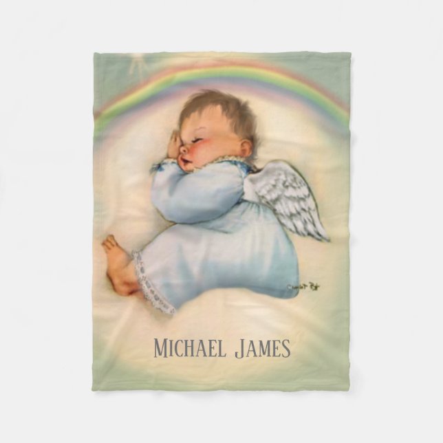 Rainbow Baby Boy Angel Sleeping on Cloud Fleece Blanket (Front)