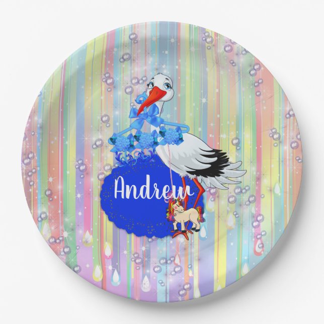 Rainbow Baby Boy Baby Shower Paper Plates (Front)