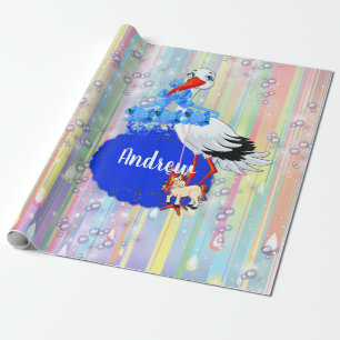 Rainbow Baby Boy & Stork Wrapping Paper