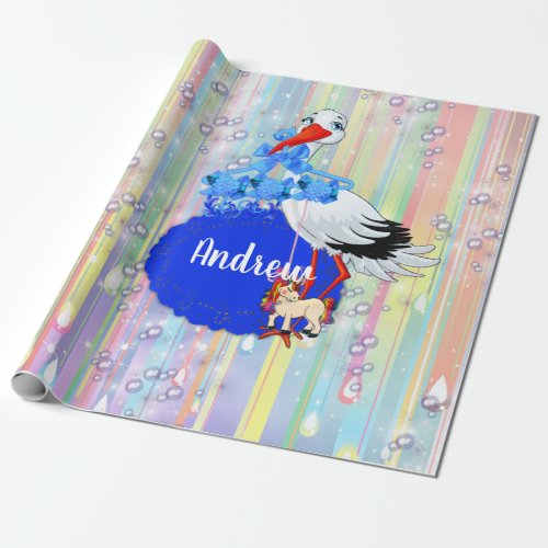 Rainbow Baby Boy  Stork Wrapping Paper