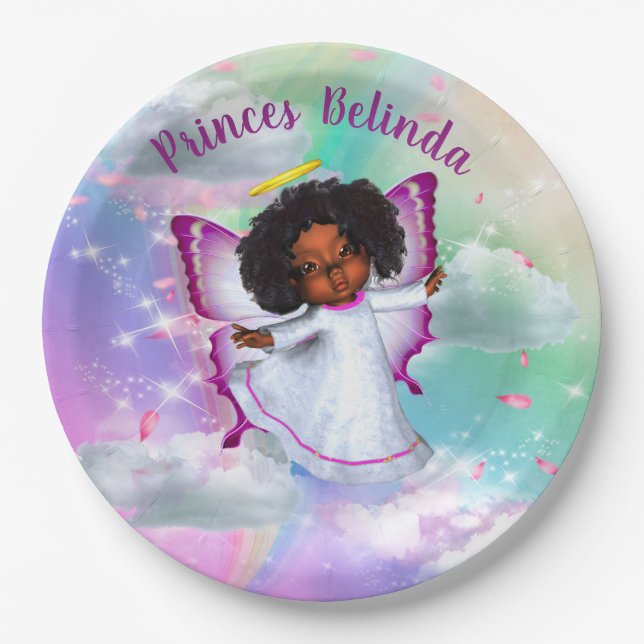 Rainbow Baby Butterfly Fairy Baby Shower Paper Plates (Front)