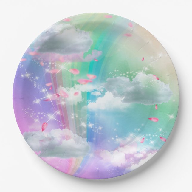 Rainbow Baby Butterfly Fairy Baby Shower Paper Plates (Front)