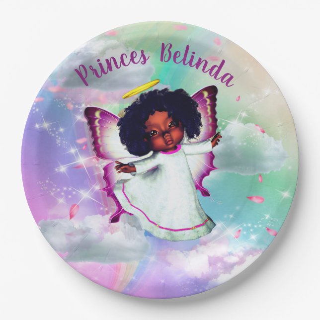 Rainbow Baby Butterfly Fairy Baby Shower Paper Plates (Front)