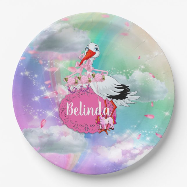Rainbow Baby Butterfly Fairy Baby Shower Paper Plates (Front)