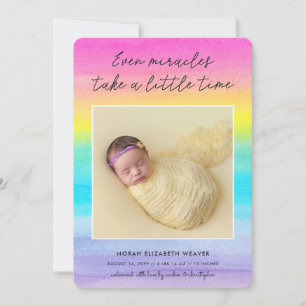 Rainbow Baby Even Miracles Dark Photo Birth Announcement