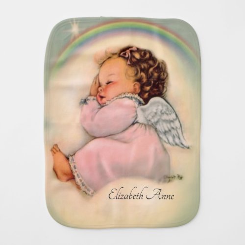 Rainbow Baby Girl Angel Sleeping on a Cloud Baby Burp Cloth