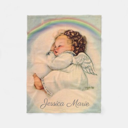 Rainbow Baby Girl Angel Sleeping on Cloud Fleece Blanket