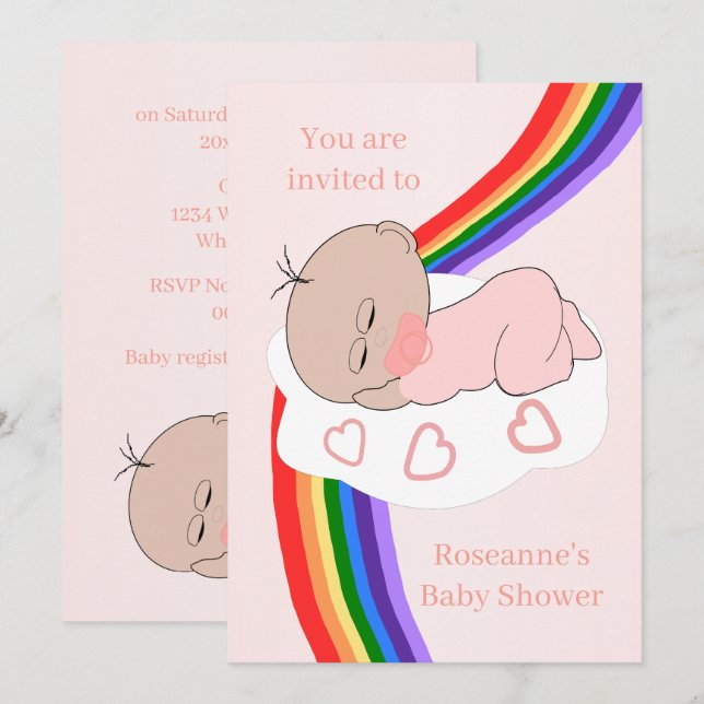 Rainbow Baby Girl Baby Shower Invitation (Front/Back)