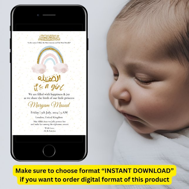 Rainbow Baby Girl Muslim Birth Announcement (Creator Uploaded)