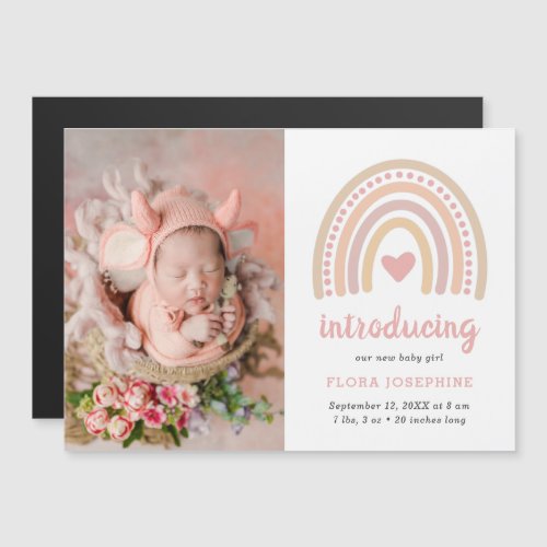 Rainbow Baby Girl Photo Birth Announcement Magnet