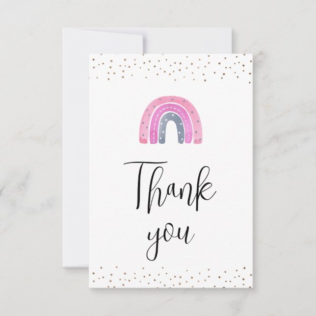 Rainbow  Baby Girl Shower Thank You Card (Front)