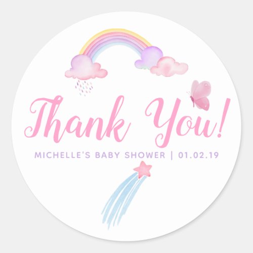 Rainbow Baby Girl Shower Thank You Classic Round Sticker