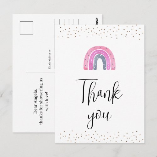 Rainbow Baby Girl Shower Thank You Postcard