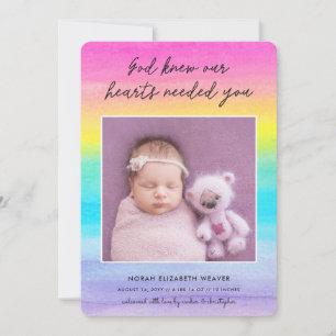 Rainbow Baby God Knew Dark Photo Birth Announcement