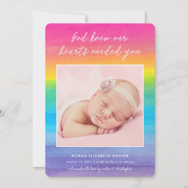Rainbow Baby | God Knew | Photo Birth Announcement (Front)